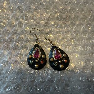 Arabesque gemstone and enamel earrings-ruby
